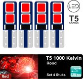 4x T5 CANBus Led Lamp set 4 stuks | Rood | 240LM | 12V | 4 SMD 3030 | Verlichting | W3W W1.2W Led Auto-interieur Verlichting Dashboard Warming Indicator Wig auto Instrument Lamp |