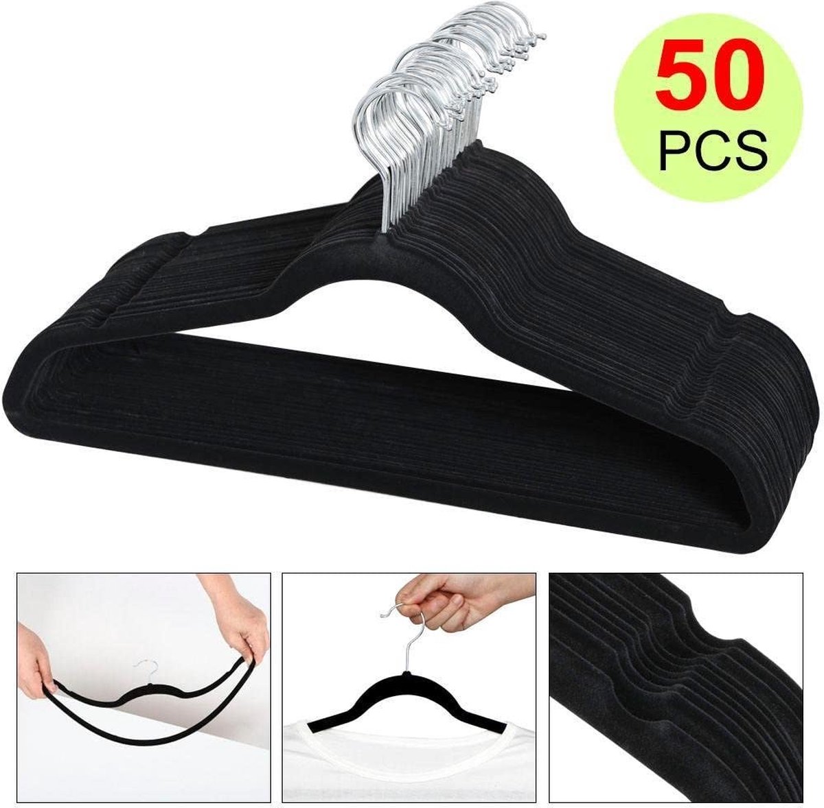 Yaheetech Kleerhangers, 50 stuks, met kleerhanger, met anti-slip oppervlak, broeken, beugels, jas, rok, draaibaar, 360 graden draaibaar, zwart