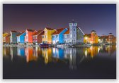 Gekleurde huizen in Groningen op Aluminium  - Foto op Dibond - Aluminium Schilderij - Wanddecoratie - 100x70 cm