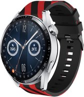 Siliconen Smartwatch bandje - Geschikt voor  Huawei Watch GT 3 46mm gestreept siliconen bandje - zwart/rood - 46mm - Strap-it Horlogeband / Polsband / Armband