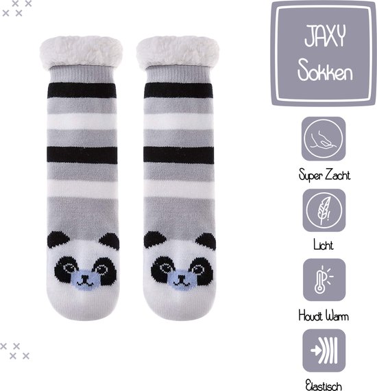 JAXY - Huissokken Dames - Verwarmde Sokken - Anti Slip Sokken - Huissokken - Bedsokken - Warme Sokken - Kerstcadeau Voor Vrouwen - Thermosokken - Dikke Sokken - Fluffy Sokken - Kerstsokken Dames en Heren - Panda Zwart - JAXY