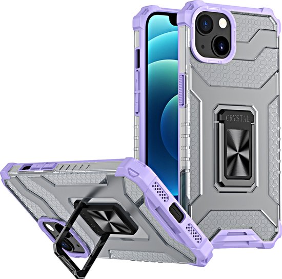 Hoesje Geschikt voor iPhone 13 Pro transparent rugged case Met Ringhouder – Paars