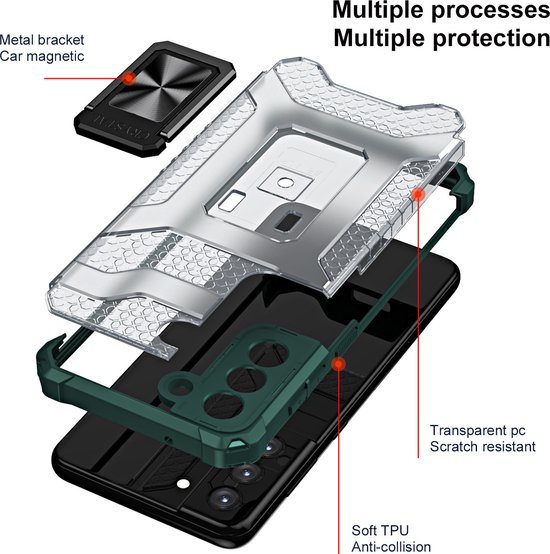 Coque Samsung S21 Plus transparente robuste Vert - Coque Samsung Galaxy S21 Plus Military Grade avec coque d'absorption des chocs magnétique automatique