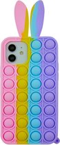 Peachy Bunny Pop Fidget Bubble siliconen hoesje voor iPhone 11 - roze, geel, blauw en paars