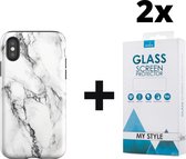 Backcover Marmerlook Hoesje iPhone X Wit - 2x Gratis Screen Protector - Telefoonhoesje - Smartphonehoesje