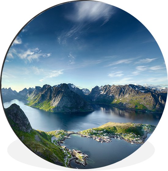 WallCircle - Wandcirkel - Muurcirkel - Panoramisch uitzicht Lofoten Noorwegen - Aluminium - Dibond - ⌀ 60 cm - Binnen en Buiten