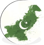 WallCircle - Wandcirkel - Muurcirkel - Illustratie van een kaart van Pakistan met kleuren van de vlag - Aluminium - Dibond - ⌀ 90 cm - Binnen en Buiten