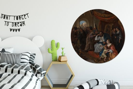 Moïse et la couronne du Pharaon - Peinture de Jan Steen Cercle mural en aluminium ⌀ 120 cm - tirage photo sur cercle mural / cercle vivant / cercle de jardin (décoration murale) XXL / Groot format!