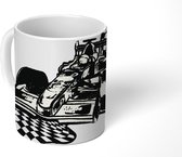 Mok - Koffiemok - Een racewagen uit de Formule 1 met een finishvlag in een illustratie - Mokken - 350 ML - Beker - Koffiemokken - Theemok