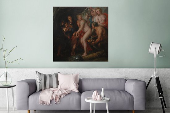 Wanddecoratie Metaal - Aluminium Schilderij Industrieel - Zonder Ceres en Bacchus bevriest Venus - Schilderij van Peter Paul Rubens - 90x90 cm - Dibond - Foto op aluminium - Industriële muurdecoratie - Voor de woonkamer/slaapkamer