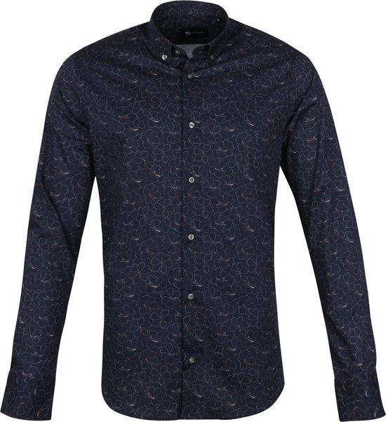 Suitable - Overhemd BD Bloemen Donkerblauw - XL - Heren - Slim-fit
