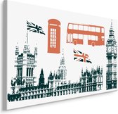 Schilderij - Toeristisch attracties in Londen, zwart/wit/rood, Premium Print