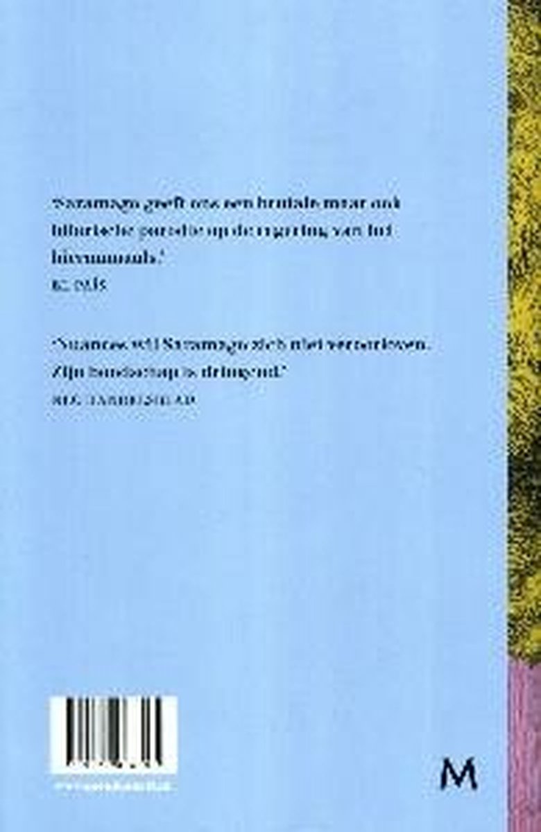 Achterkant van een boek met recensies en een barcode.