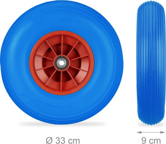 Relaxdays kruiwagenwiel 4.00-6 - rubber - kunststof velg - anti-lek - 100 kg - blauw-rood van Relaxdays — afbeelding 3