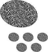 Onderzetters voor glazen - Rond - Zwart witte zebraprint - 10x10 cm - Glasonderzetters - 6 stuks