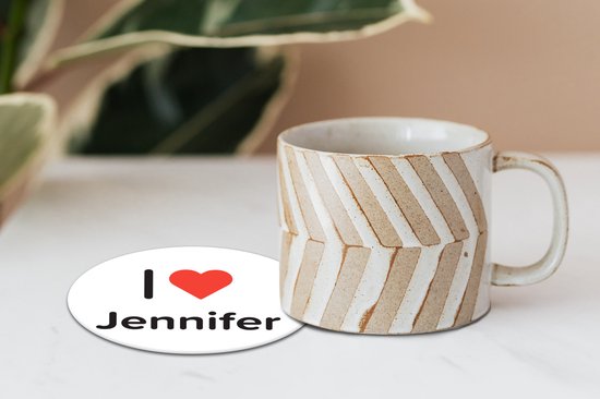 Sous-verres pour verres - Rond - I love - Jennifer - Fille - 10x10 cm - Sous-verres en verre - 6 pièces