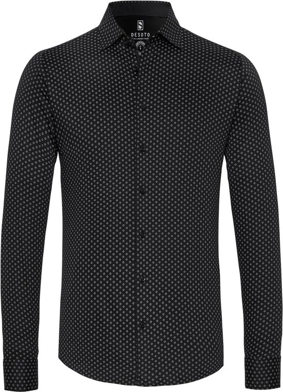 Desoto - Overhemd Kent Grafische Print Zwart - Heren - Maat L - Slim-fit