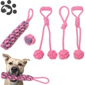 Hondenspeelgoed Set - 5 Delig - Hondenspeeltjes - Speelgoed Voor Hond - Huisdier Trektouw - Hondentouw - Puppy & Volwassen - Roze