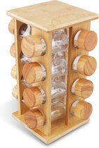 Étagère à épices Nimma - bambou - 20 pots - étagère à épices debout - étagère à épices rotative - étagère à épices avec bocaux - carrousel à épices