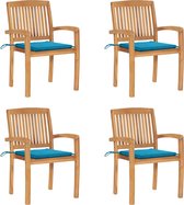 Decoways - Tuinstoelen stapelbaar 4 stuks met kussens massief teakhout