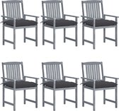 Decoways - Tuinstoelen 6 st met kussens massief acaciahout grijs
