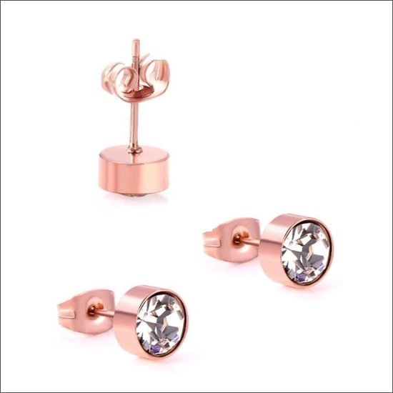 Aramat jewels ® - Oorbellen 7mm rosékleurig zweerknopjes rond chirurgisch staal transparant