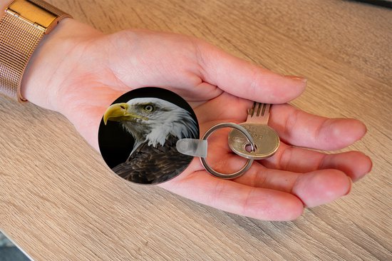 Porte-clés - Profil d'aigle sur fond noir - Plastique - Rond