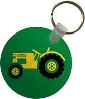 Sleutelhanger - Tractor - Geel - Groen - Plastic - Rond - Uitdeelcadeautjes