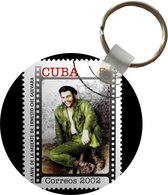 Sleutelhanger - Postzegel met Che Guevara - Plastic - Rond - Uitdeelcadeautjes