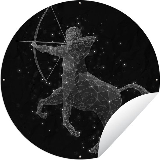 Tuincirkel Astrologische illustratie sterrenbeeld boogschutter - 90x90 cm - Ronde Tuinposter - Buiten