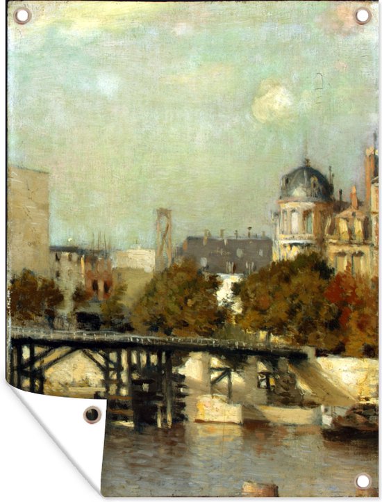 Tuinposter - Tuindoek - Tuinposters buiten - Paris Scene with Bridge - Schilderij van Jean-Charles Cazin - 90x120 cm - Tuin