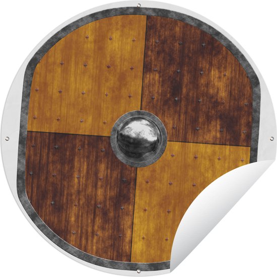 Tuincirkel Houten schild van een Viking - 60x60 cm - Ronde Tuinposter - Buiten