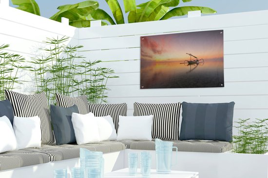 Tuinposter 60x40 cm - Tuindecoratie Afbeelding van een zonsondergang in Bali - Poster voor in de tuin - Buiten decoratie - Schutting tuinschilderij - Tuindoek muurdecoratie - Wanddecoratie balkondoek
