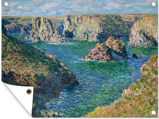 Tuinschilderij Klifs bij Belle-Ile - Schilderij van Claude Monet - 80x60 cm - Tuinposter - Tuindoek - Buitenposter