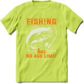 Fishing Has No Age Limit - Vissen T-Shirt | Oranje | Grappig Verjaardag Vis Hobby Cadeau Shirt | Dames - Heren - Unisex | Tshirt Hengelsport Kleding Kado - Groen - XL