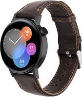 Strap-it Leren smartwatch bandje - geschikt voor Huawei Watch GT 2 42mm / GT 3 42mm / GT 3 Pro 43mm - donkerbruin