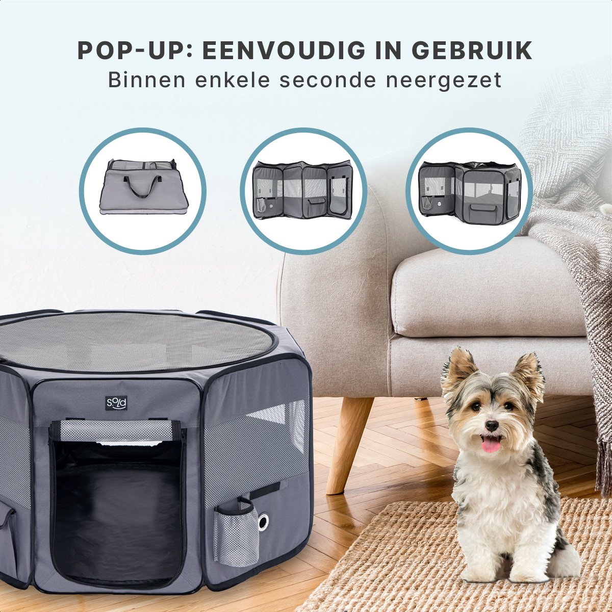 Puppyren | Hondenren | Opvouwbare dierenren | 114 cm | Grijs/Zwart/Beige