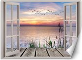 Trend24 - Behang - Sunset View Window - Behangpapier - Fotobehang Natuur - Behang Woonkamer - 280x200 cm - Incl. behanglijm