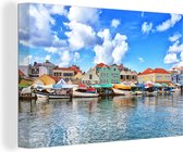 Canvas Schilderij Huizen aan de kust van Willemstad, Curaçao - 30x20 cm - Wanddecoratie