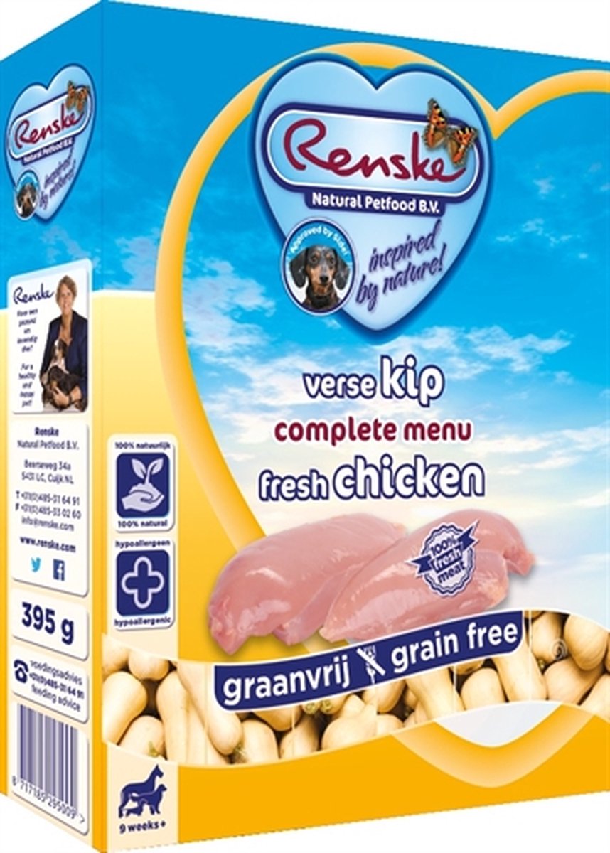 Renske Hond Vers Adult Graanvrij - Kip - Hondenvoer - 10 x 395 g