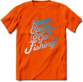 Keeo Calm Go Fishing - Vissen T-Shirt | Grappig Verjaardag Vis Hobby Cadeau Shirt | Dames - Heren - Unisex | Tshirt Hengelsport Kleding Kado - Oranje - L