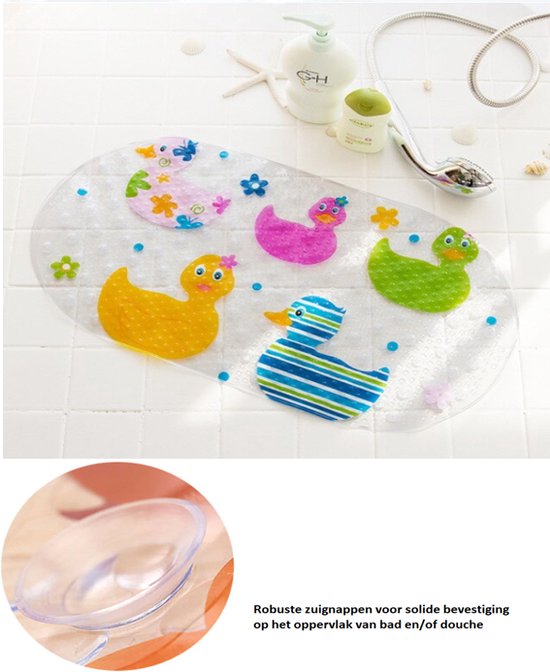 Badmatje - Antislip - Kinder Antislip mat Bad / Douche - Voor kinderen en baby's - mat voor in bad - mat voor in douche - douchemat met zuignappen - 69 x 39 cm - Badeenden - VinkToys