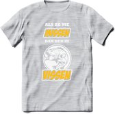 Als Ze Me Missen Dan Ben Ik Vissen T-Shirt | Geel | Grappig Verjaardag Vis Hobby Cadeau Shirt | Dames - Heren - Unisex | Tshirt Hengelsport Kleding Kado - Licht Grijs - Gemaleerd -