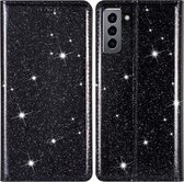 Glitter Book Case - Samsung Galaxy S22 Plus Hoesje - Zwart