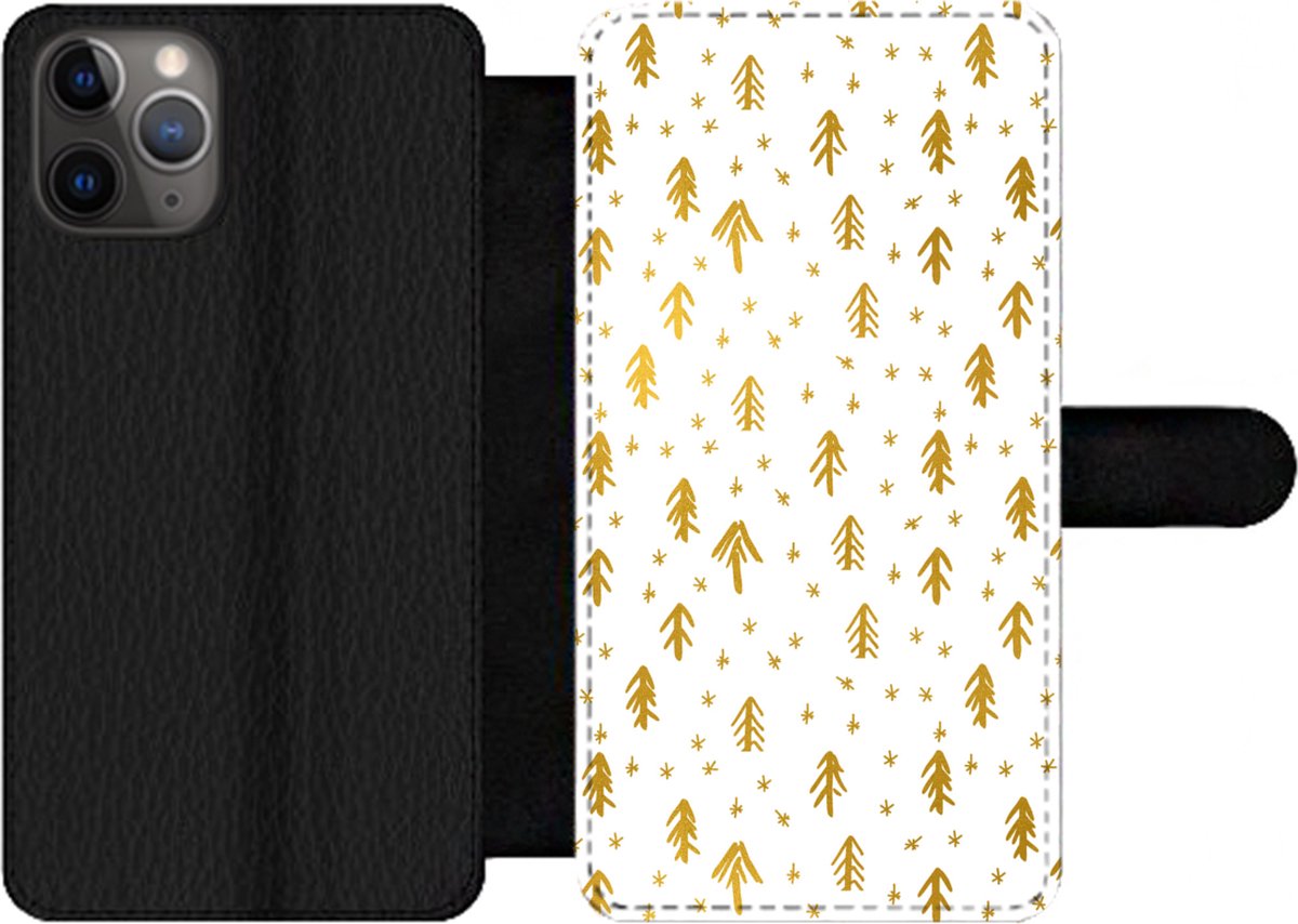 Telefoonhoesje Geschikt voor iPhone 11 Pro telefoonhoesje - Dennentak - Kerst - Goud - Patroon - Met vakjes - Wallet case met magneetsluiting