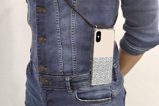 Coque avec cordon iPhone X - Pois - Wit - Zwart - Siliconen - Bandoulière - Coque arrière avec cordon - Coque pour téléphone avec cordon - Coque avec corde