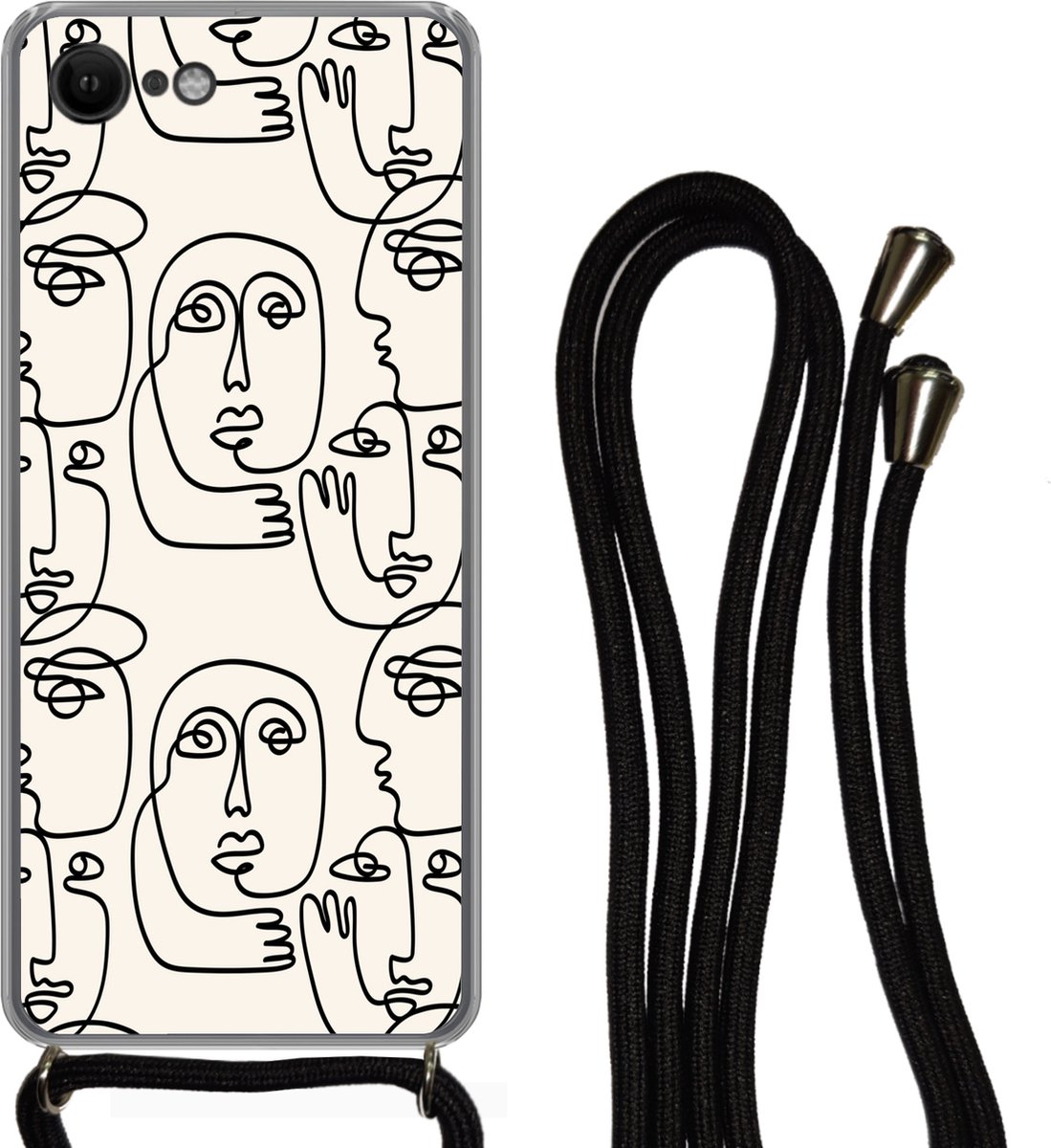 Telefoonhoesje Geschikt voor iPhone SE 2020 - Gezicht - Patronen - Line art - Siliconen - Crossbody - Backcover met Koord - Telefoonhoesje met koord - Hoesje met touw Telefoonhoesje