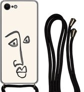 Hoesje met koord Geschikt voor iPhone SE 2020 - Gezicht - Ogen - Line Art - Siliconen - Crossbody - Backcover met Koord - Telefoonhoesje met koord - Hoesje met touw
