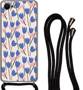 Hoesje met koord Geschikt voor iPhone SE 2020 - Bloem - Patronen - Tulp - Siliconen - Crossbody - Backcover met Koord - Telefoonhoesje met koord - Hoesje met touw