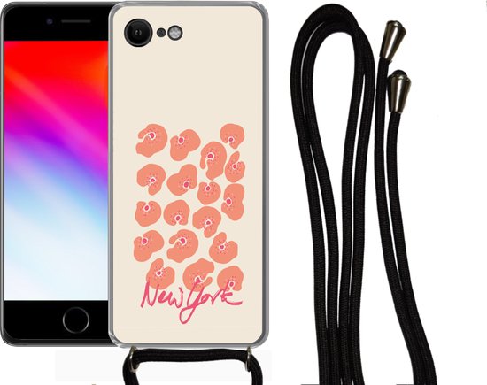 Coque avec cordon iPhone SE 2020 - Bloem - Abstrait - New York - Siliconen - Bandoulière - Coque arrière avec cordon - Coque pour téléphone avec cordon - Coque avec corde